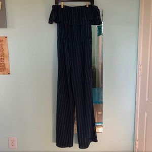 Navy Off-the-Shoulder Jumpsuit